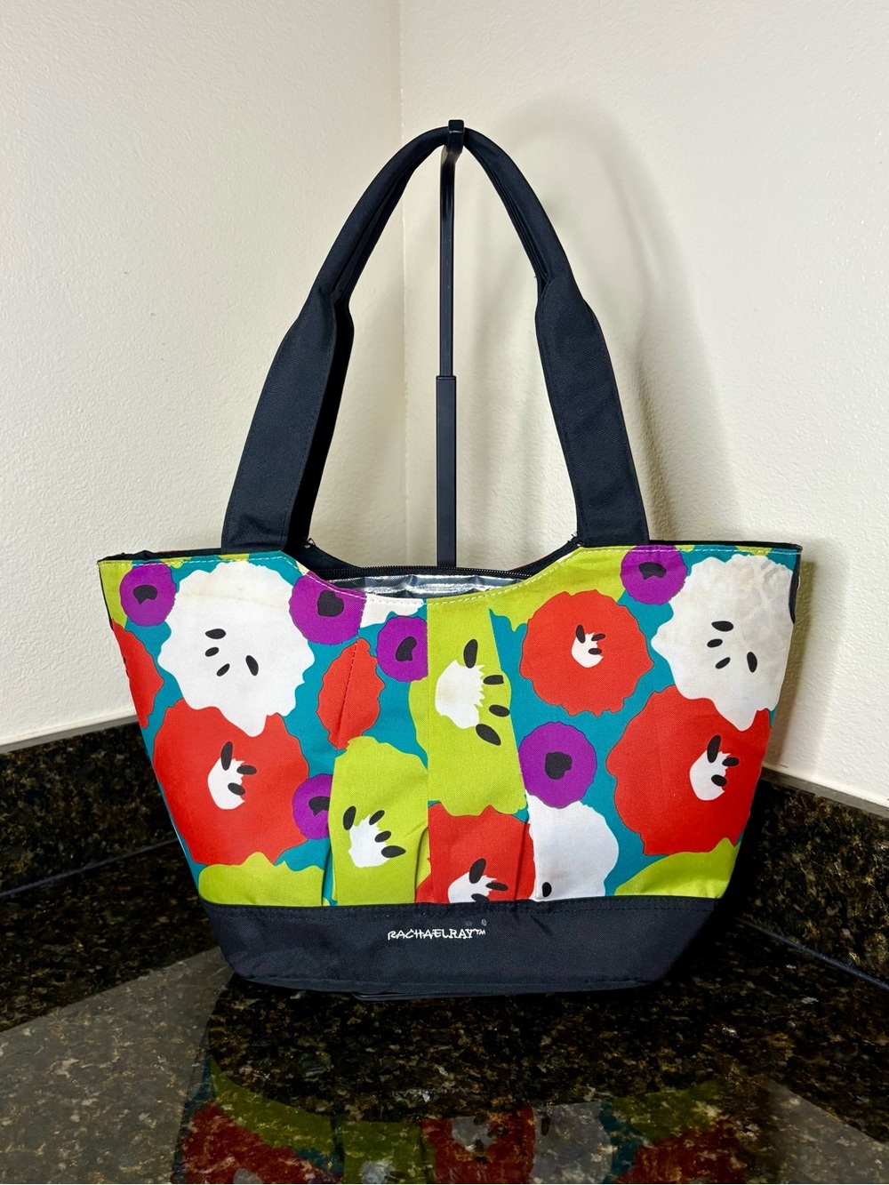 Rachael Ray Bright Floral Multicolor Lunch bag with Black Handles